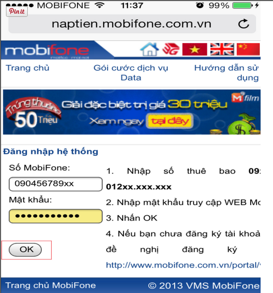 đăng nhập naptien.mobifone.com.vn