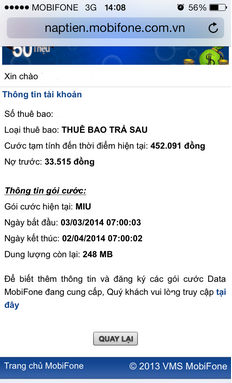 Kiểm tra tài khoản Dcom 3G Mobifone